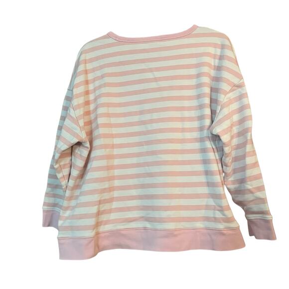 Draper James 100% Cotton Sweatshirt Pink White Stripes Oversized Comfy Leisure - Picture 6 of 9